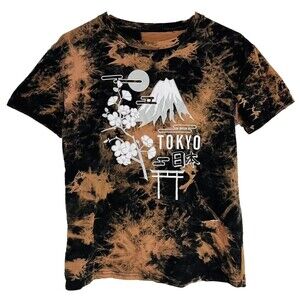 Romwe Tokyo T Shirt Women’s Tie Dye Black Spell Out Crop 100% Cotton Size Small